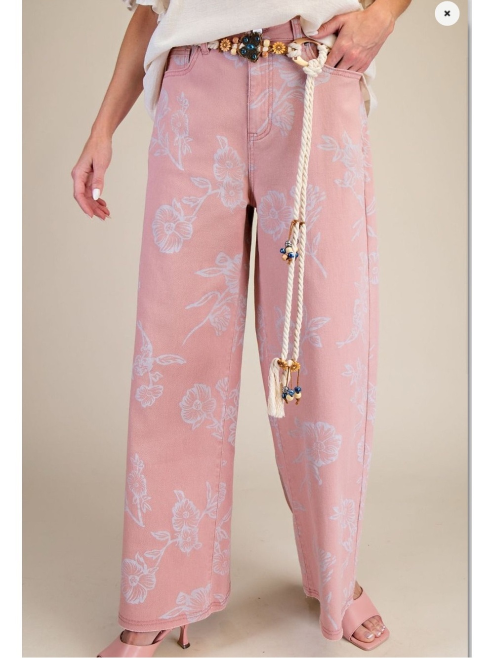 Easel Floral Printed Washed Twill Pants